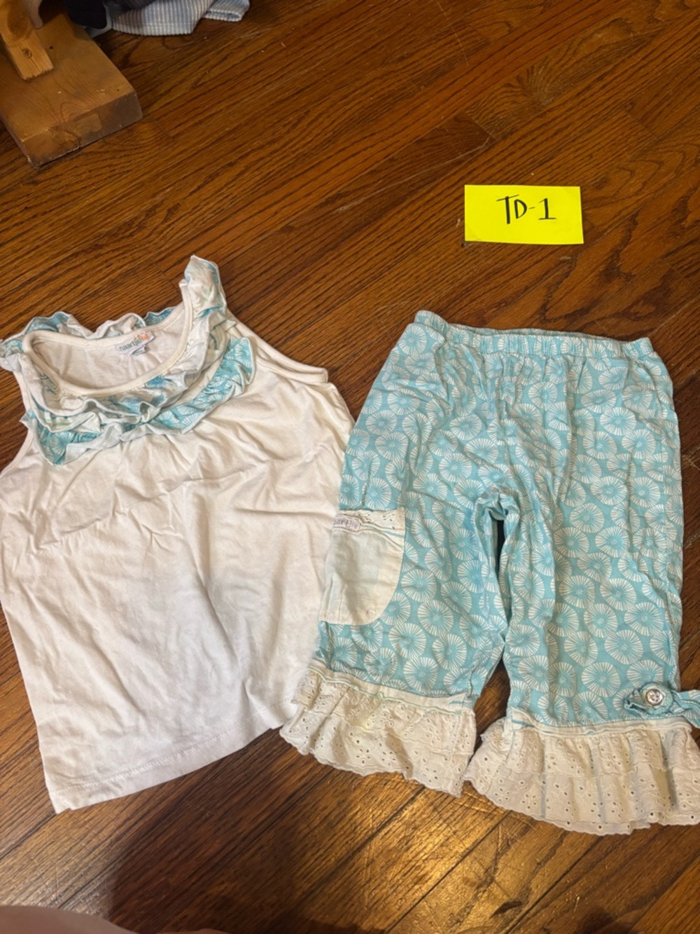Naartjie Girls White Tank Top & Aqua Patterned Ruffle Set